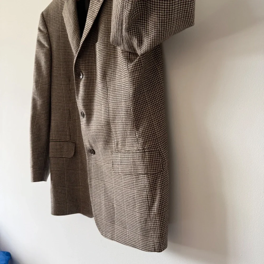 Salvatore‎ Ferragamo Mens Houndstooth Blazer Brown Tan Made in Italy Sport Coat
